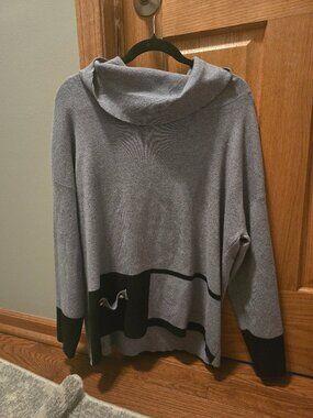 Gray cowl neck sweater with black accents size large